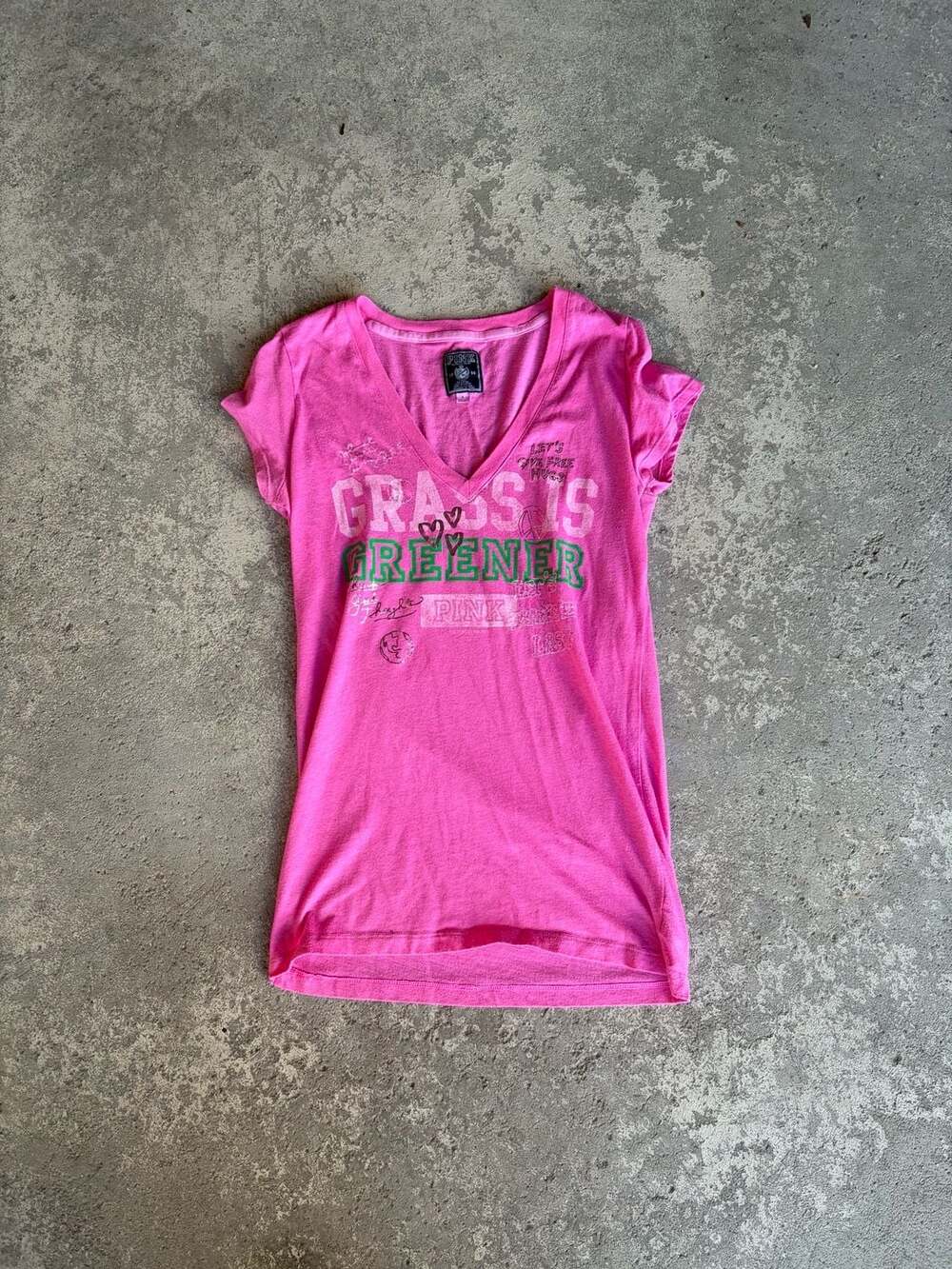 PINK Victoria's Secret Green White Tee T-Shirt, Size S